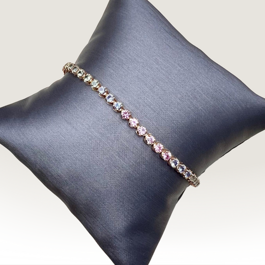 Natural Mined Round Cut Multi-Color Sapphire Rainbow Bracelet Rose Gold