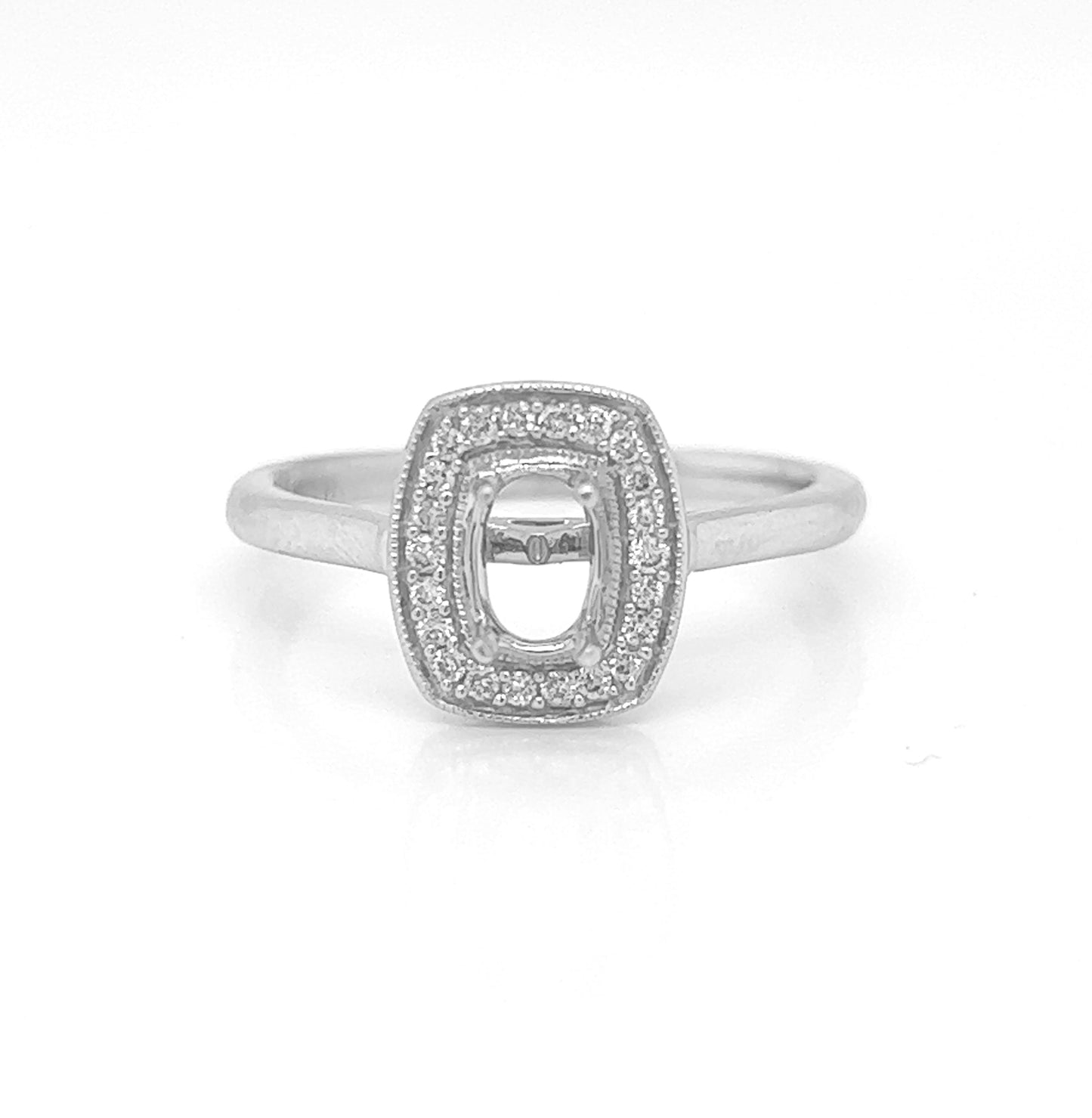 Semi-Mount Fits 5.5 x 4 mm with Natural Diamond Halo Ring, in White Gold