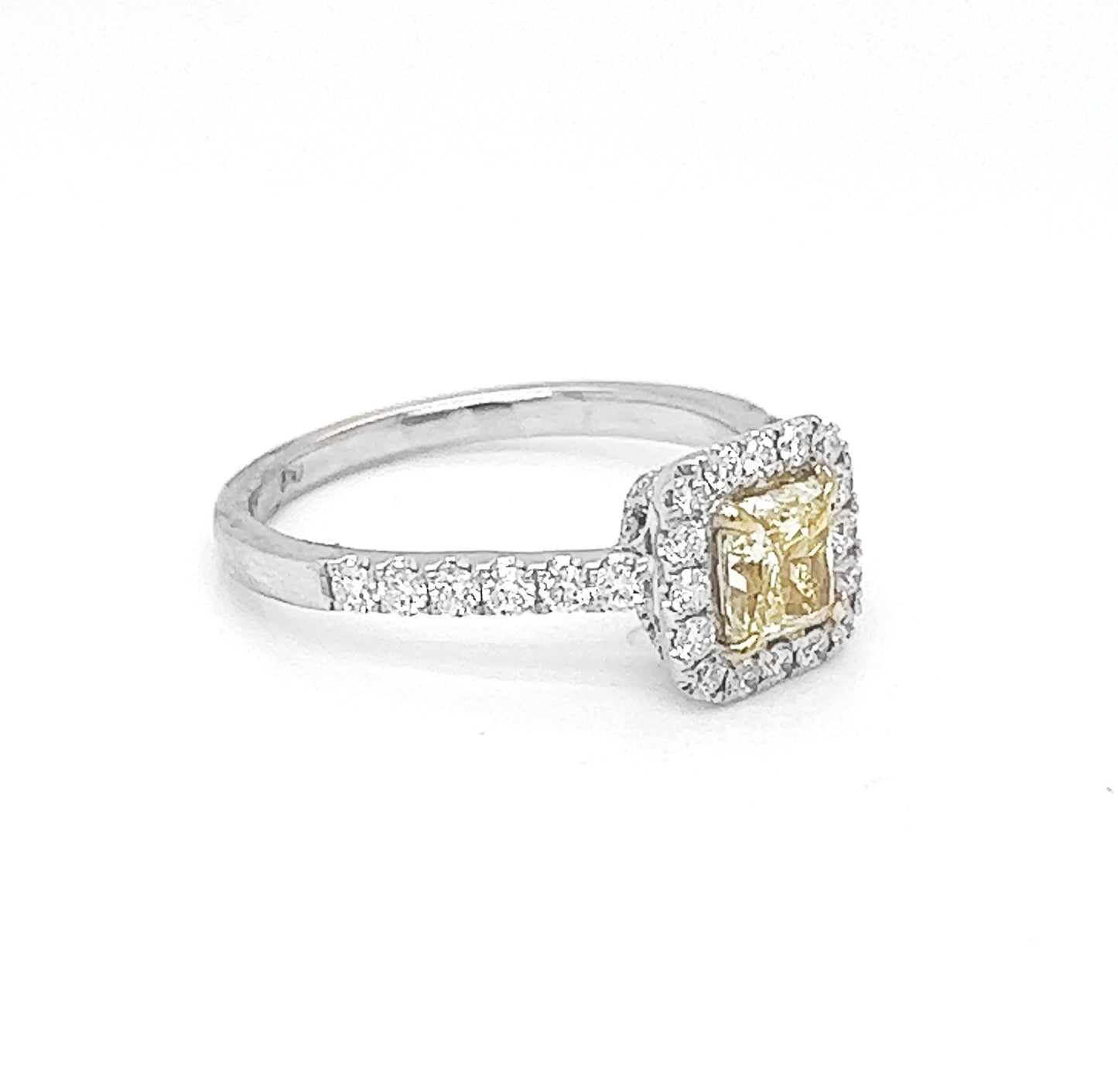 Natural Fancy Yellow Princess Cut Diamond Ring, in White Gol
