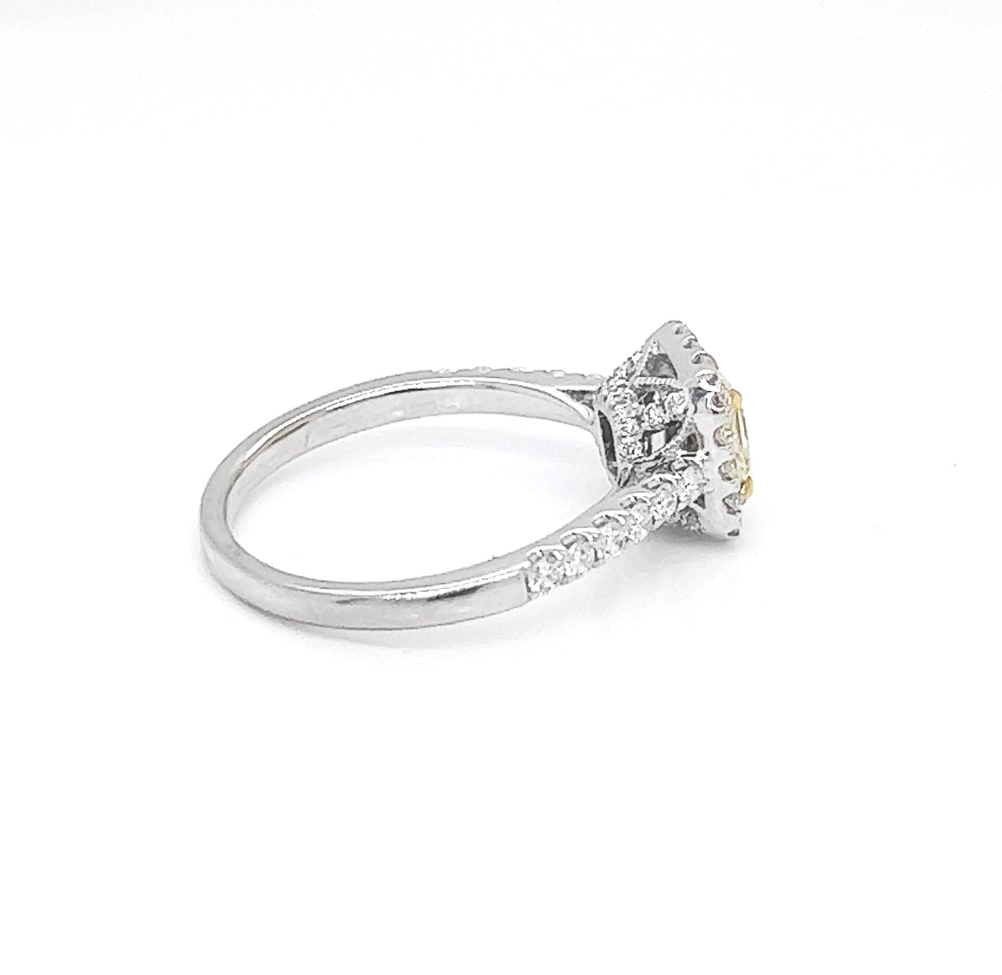 Natural Fancy Yellow Princess Cut Diamond Ring, in White Gol