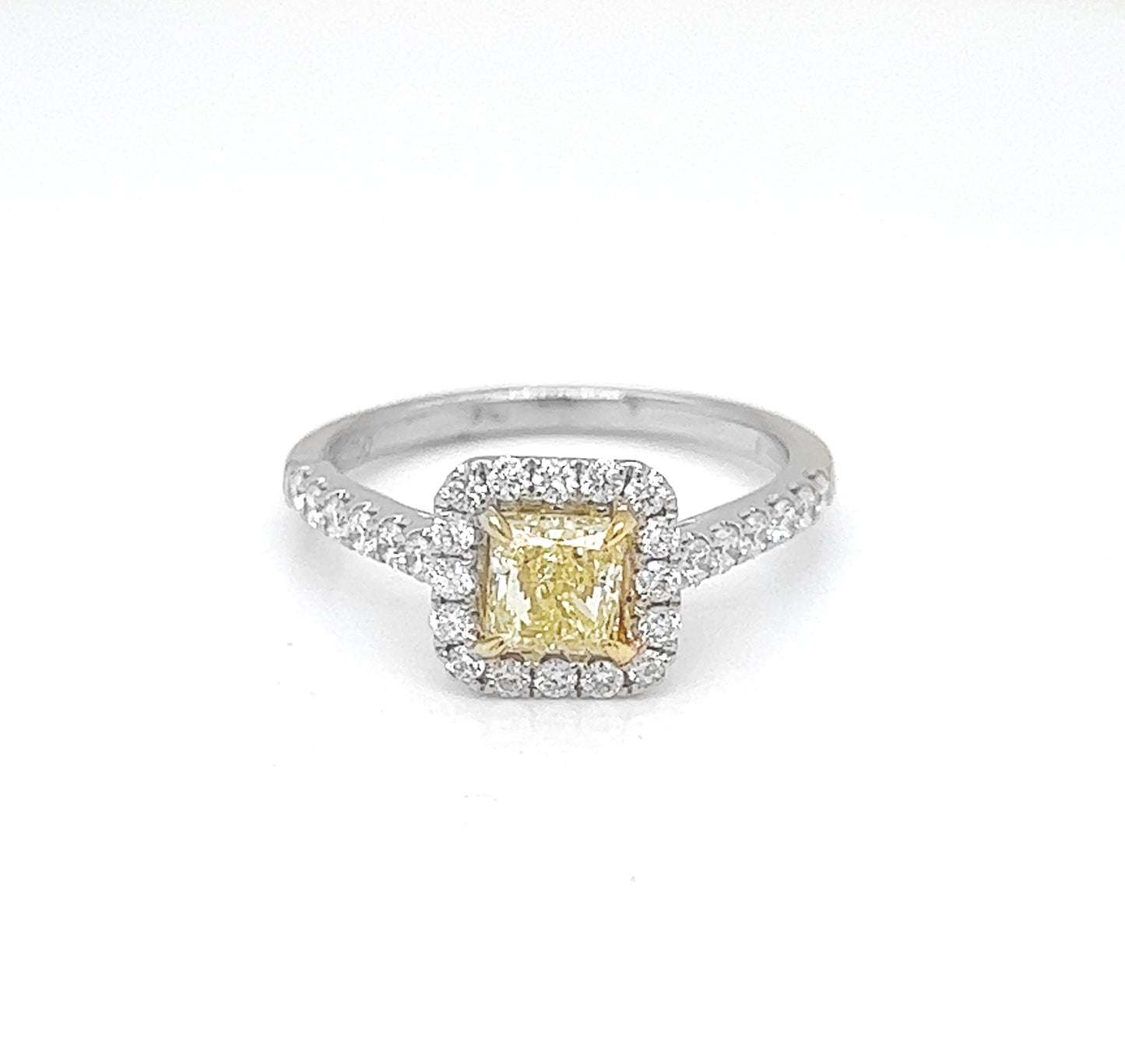 Natural Fancy Yellow Princess Cut Diamond Ring, in White Gol