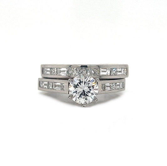 Natural Princess and Baguette Semi-Mount Bridal Band Ring in Platinum