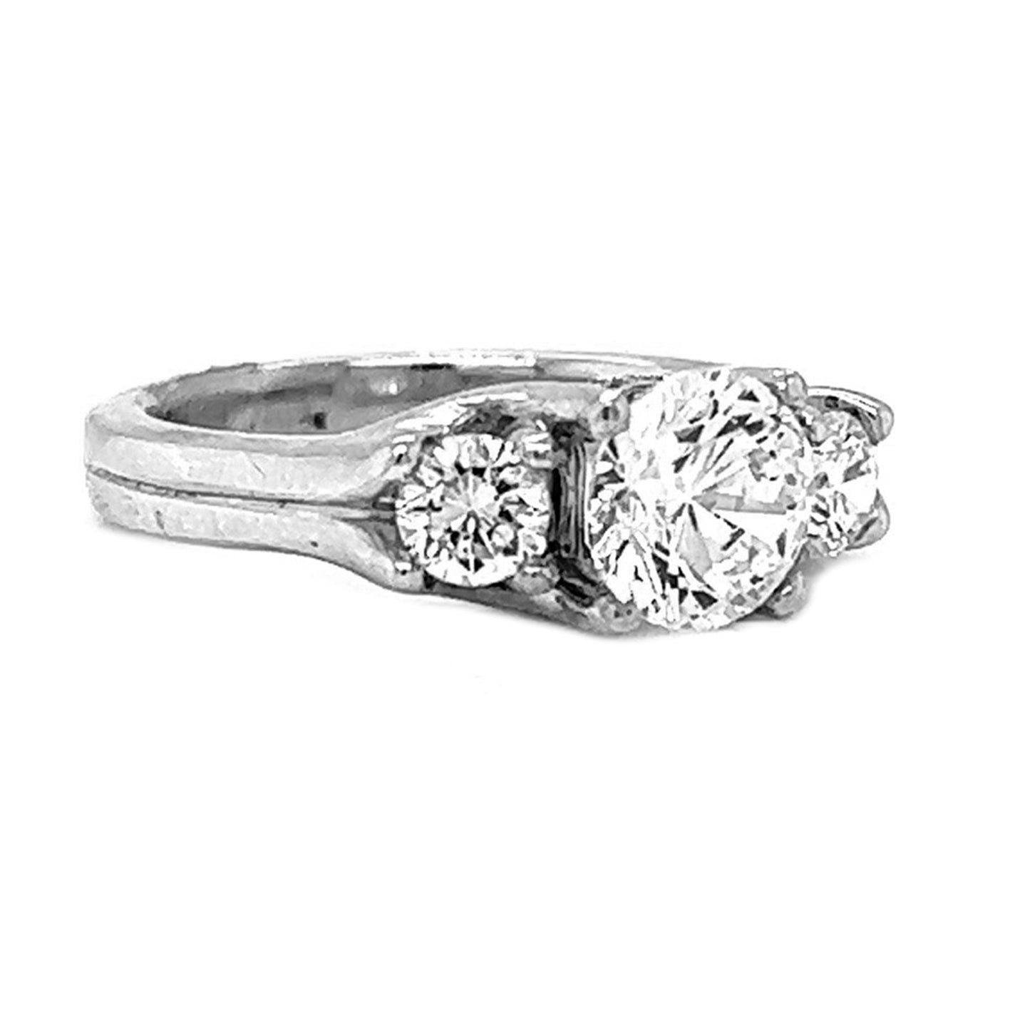 Natural Round Cut Diamond 3 Stone Ring, in White Gold