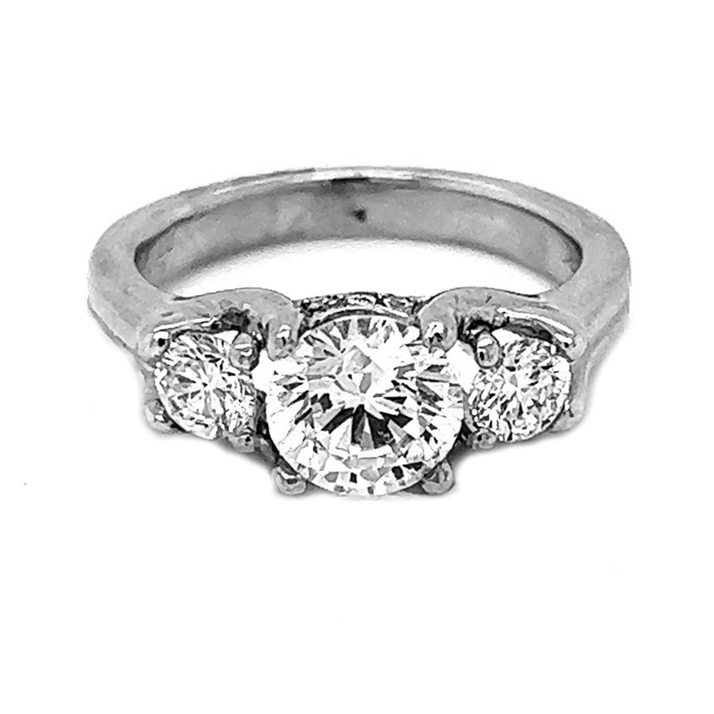 Natural Round Cut Diamond 3 Stone Ring, in White Gold