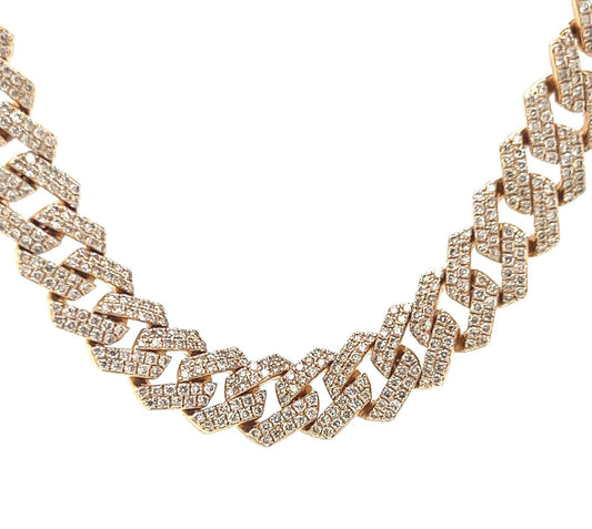 Natural Mined Diamond Cuban Link Necklace Yellow Gold