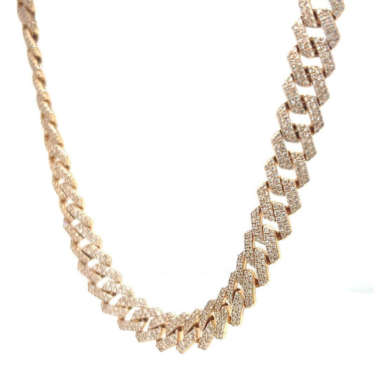 Natural Mined Diamond Cuban Link Necklace Yellow Gold