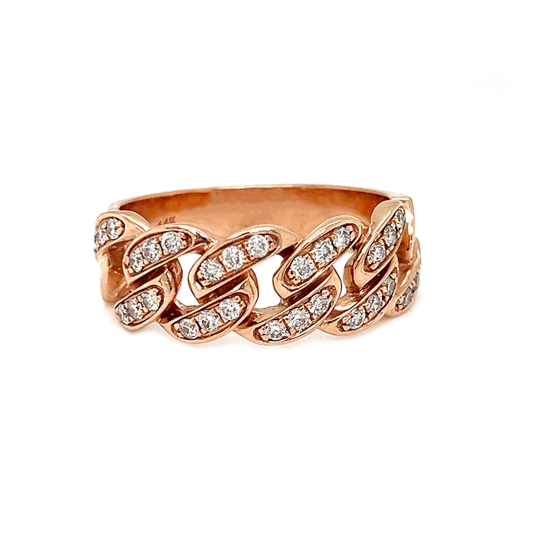 Natural Round Diamond Cuban Band Ring, in White Gold