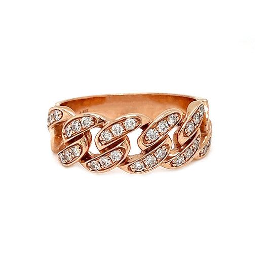 Natural Round Diamond Cuban Band Ring, in White Gold