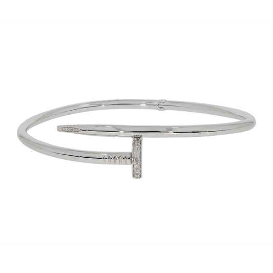 Nail Bangle with Natural Diamonds, in White Gold