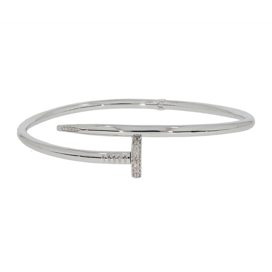 Nail Bangle with Natural Diamonds, in White Gold
