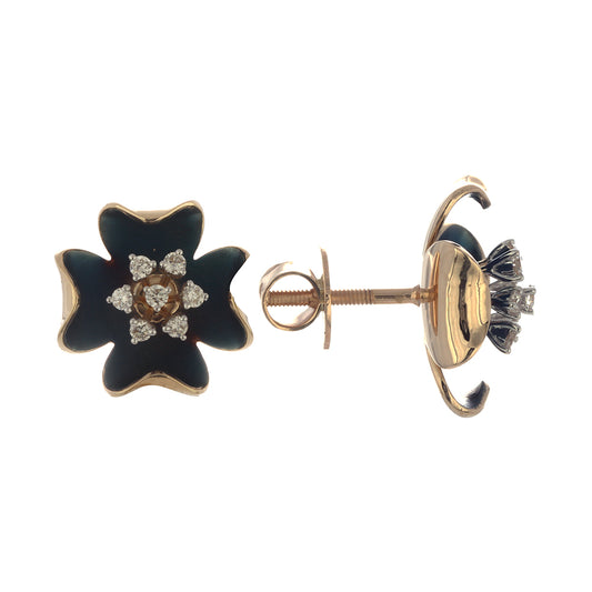 0.29 ct.tw. Natural Diamond Flower Cocktail Earrings, in Yellow Gold