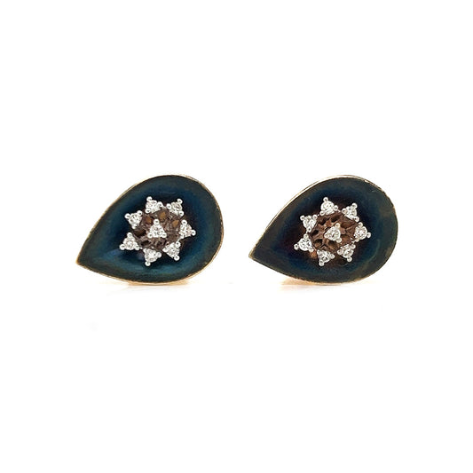 Natural Diamond Leaf-Shaped Cocktail Stud Earrings, in Yellow Gold