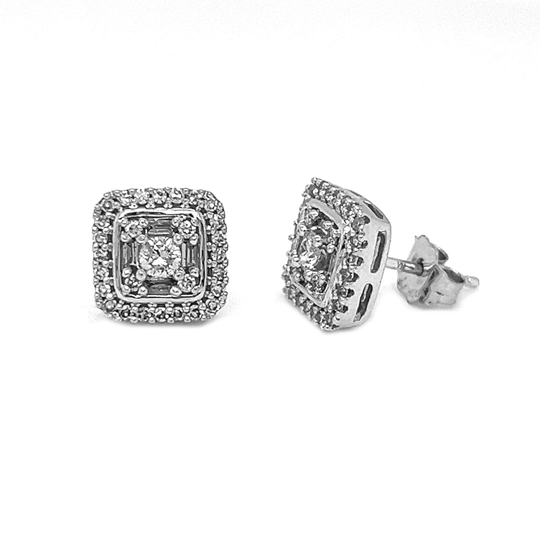 Natural Diamond Illusion Bridal Stud Earring, in White Gold