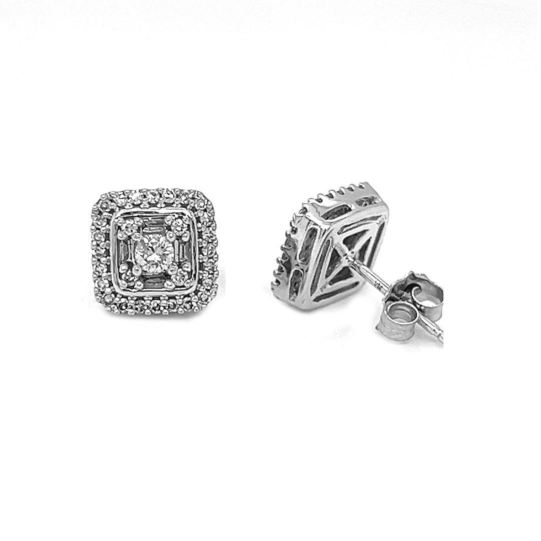 Natural Diamond Illusion Bridal Stud Earring, in White Gold