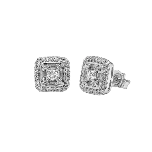 Natural Diamond Illusion Bridal Stud Earring, in White Gold