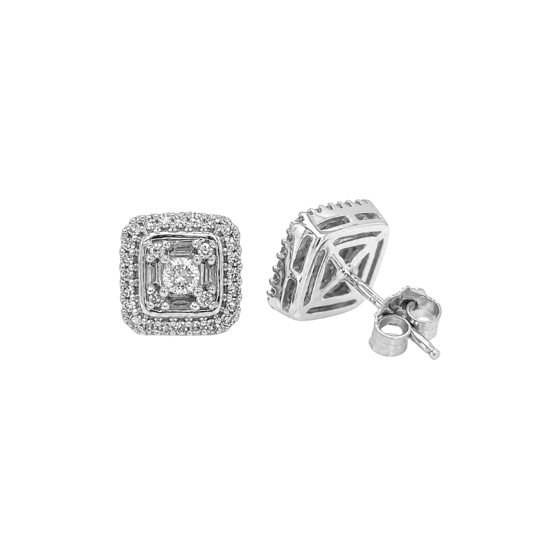 Natural Diamond Illusion Bridal Stud Earring, in White Gold