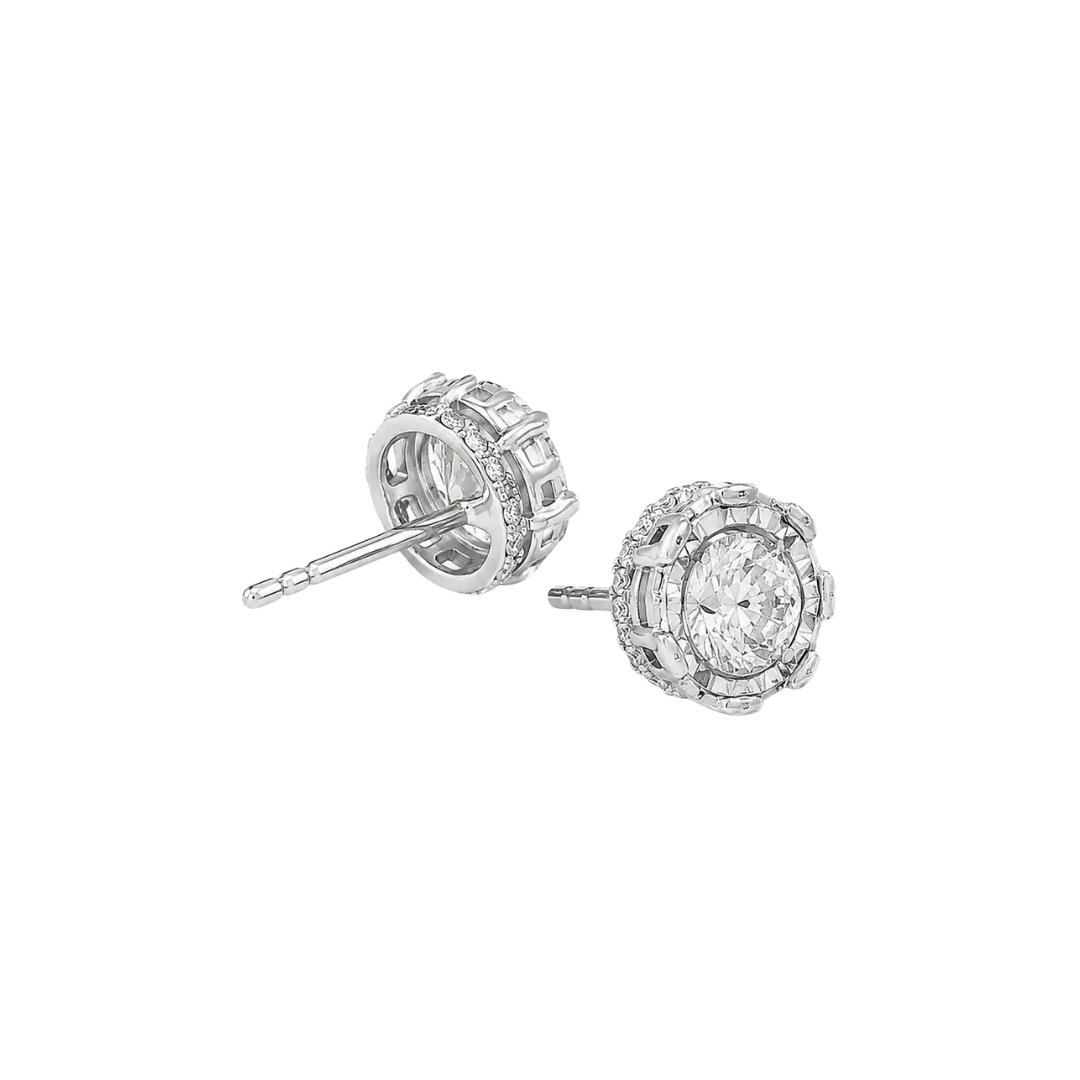 Diamond pair stud earrings front sides
