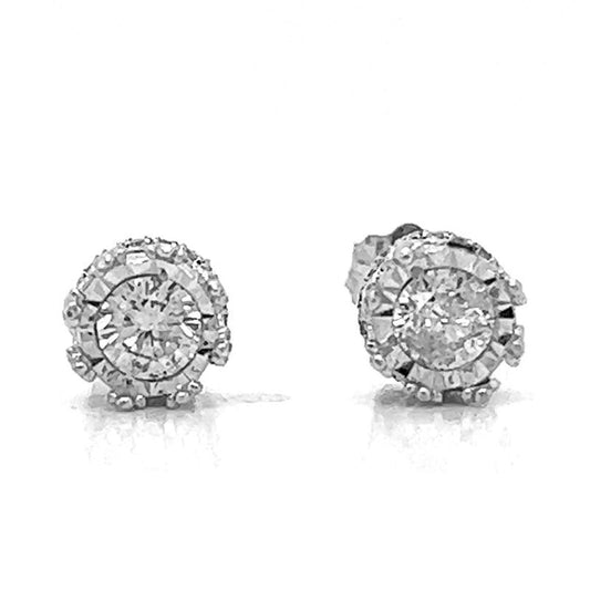 Illusion Studs Earrings with Natural Diamonds, in White Gold