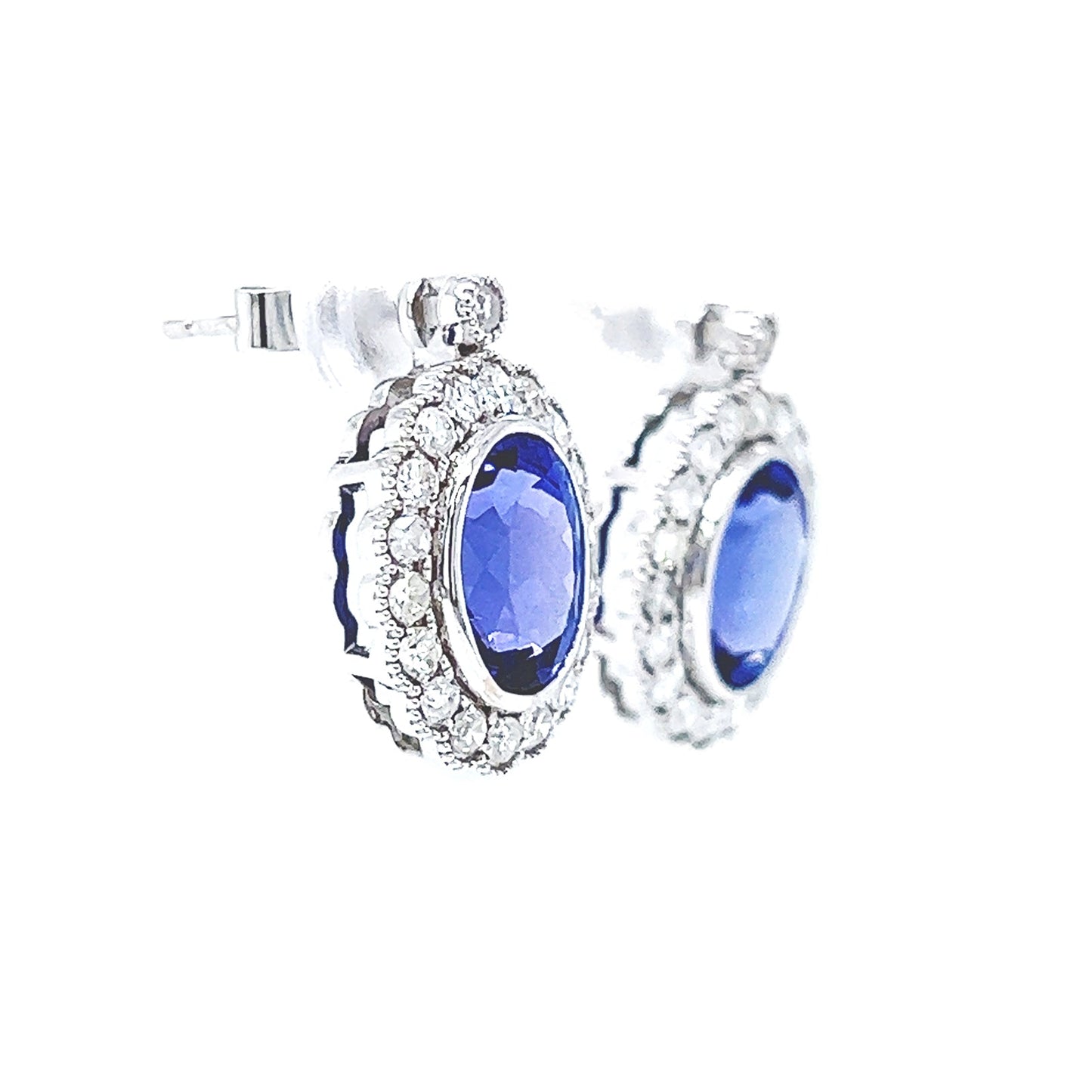 4.32 ct.tw. Natural Tanzanite and Diamond Halo Cocktail Earrings, in White Gold