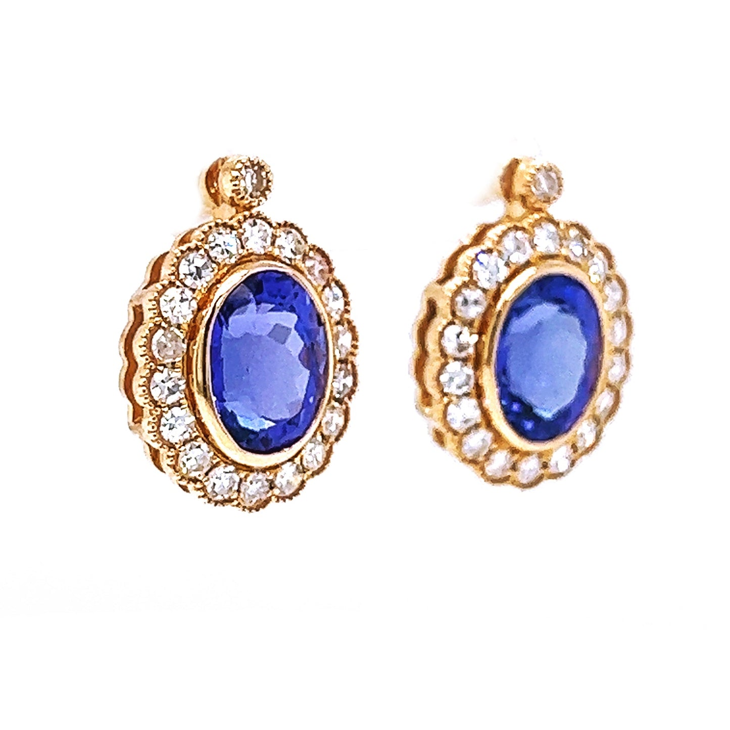 Natural Tanzanite and Diamond Art Deco Cocktail Earrings Yellow Gold