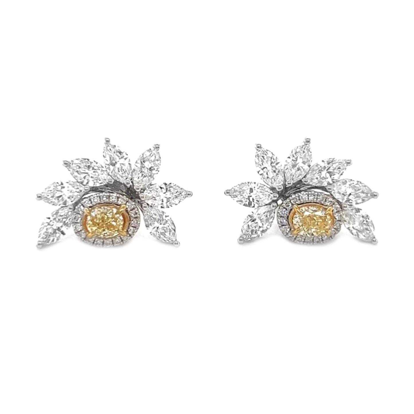 Natural Oval Cut Fancy Intense Yellow Diamond Halo Convertible Earrings White Gold