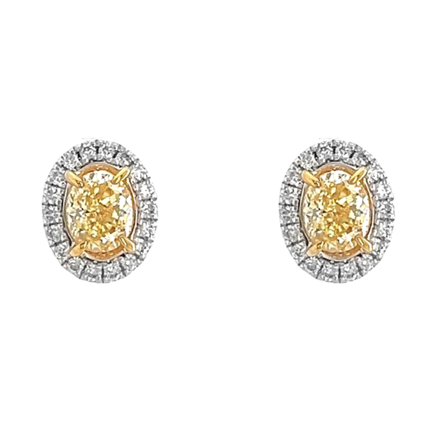 Natural Oval Cut Fancy Intense Yellow Diamond Halo Convertible Earrings White Gold
