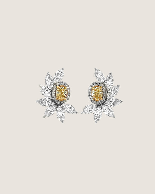 4.60 Carat Natural Mined Fancy Yellow Diamond Marquise and Oval 18KT White Gold