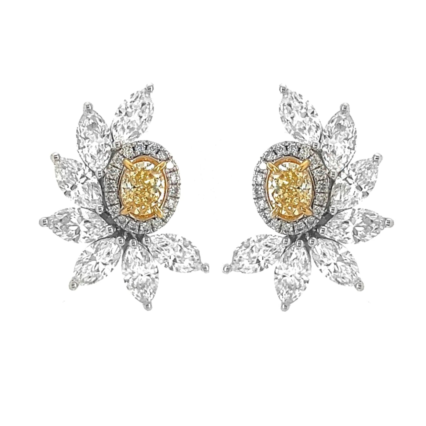 Natural Oval Cut Fancy Intense Yellow Diamond Halo Convertible Earrings White Gold