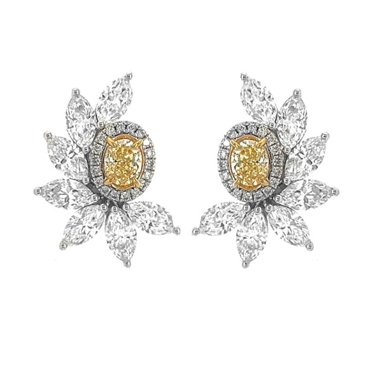 Natural Oval Cut Fancy Intense Yellow Diamond Halo Convertible Earrings White Gold