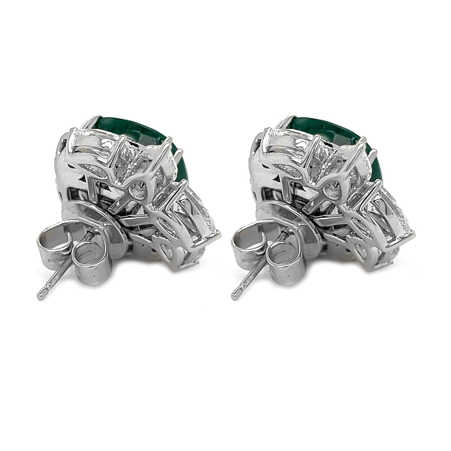 Natural Green Emerald Cushion Cut and Diamond Convertible Halo Earrings, in White Gold