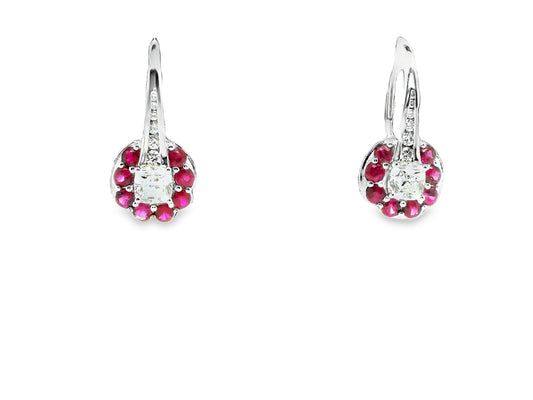 Natural Diamond and Ruby Earrings, in Platinum