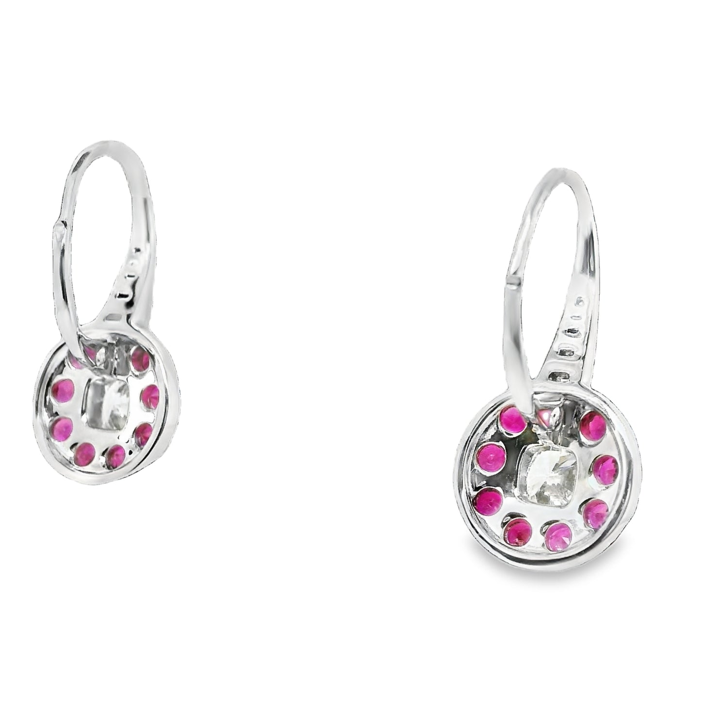Natural Diamond and Ruby Earrings, in Platinum