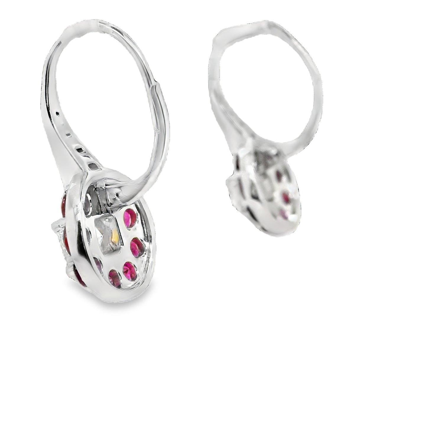 Natural Diamond and Ruby Earrings, in Platinum