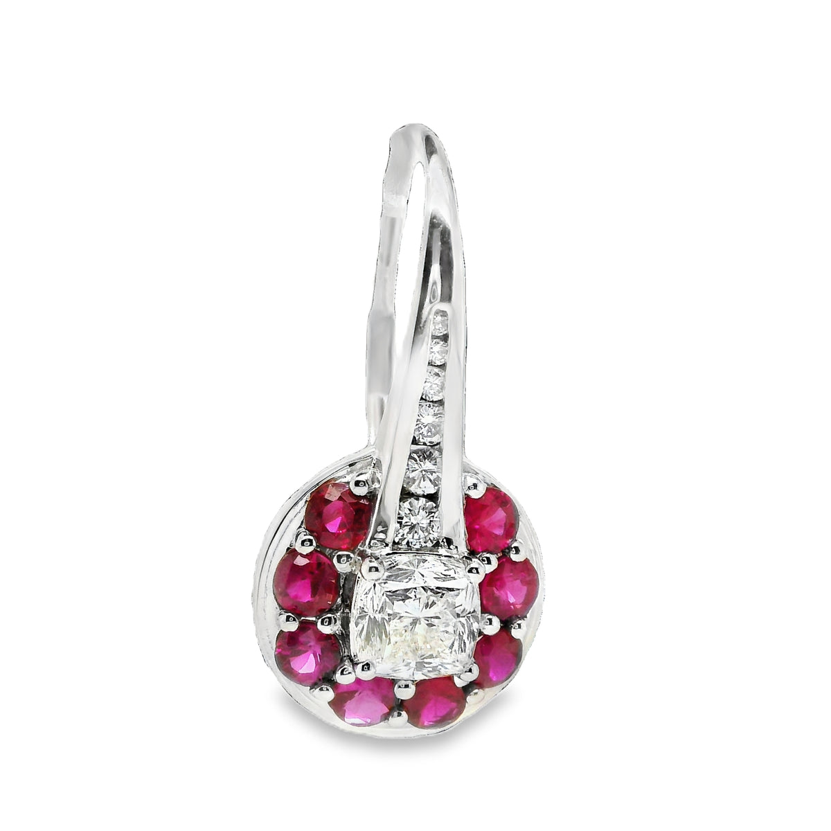 Natural Diamond and Ruby Earrings, in Platinum