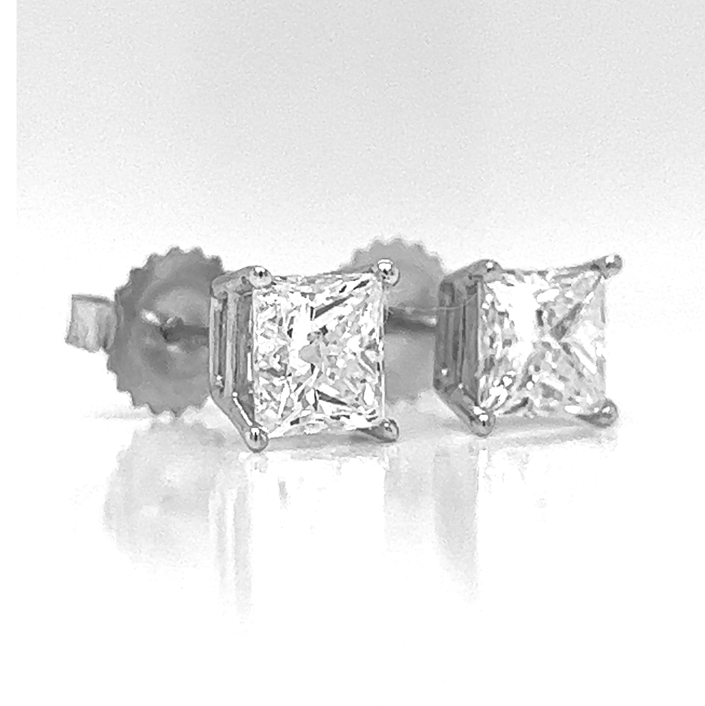 2.29 ct.tw. Natural Princess Diamond Stud Earrings in White Gold