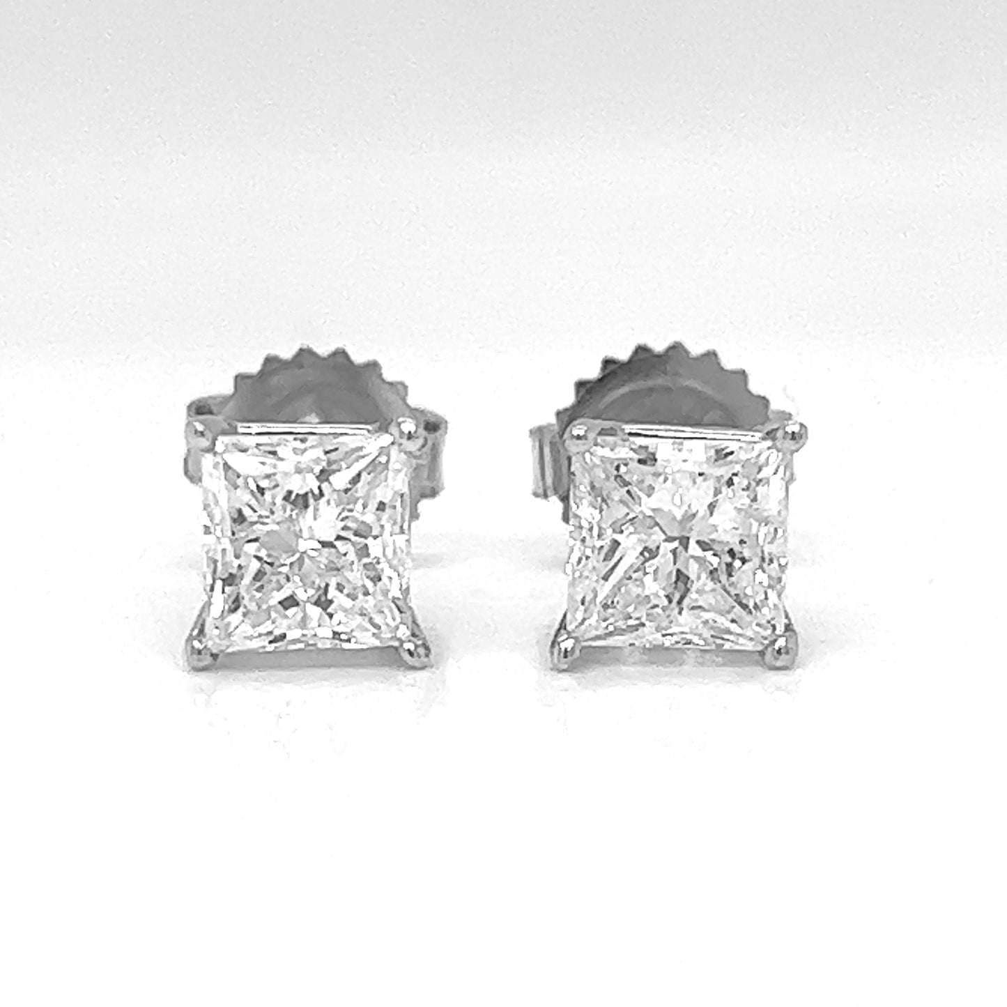 2.29 ct.tw. Natural Princess Diamond Stud Earrings in White Gold