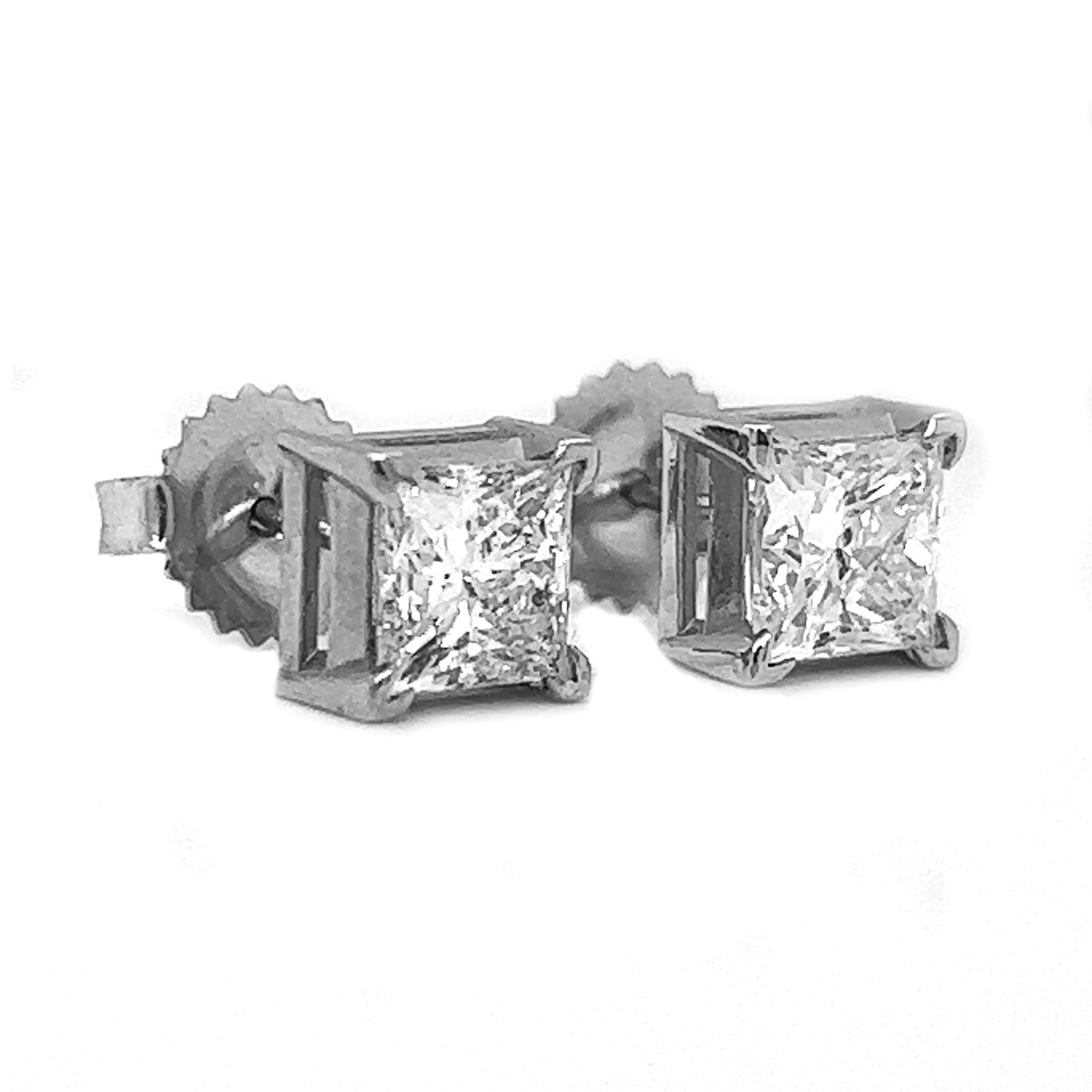 2 ct.tw. Natural Princess Cut Diamond Studs Earring, in White Gold