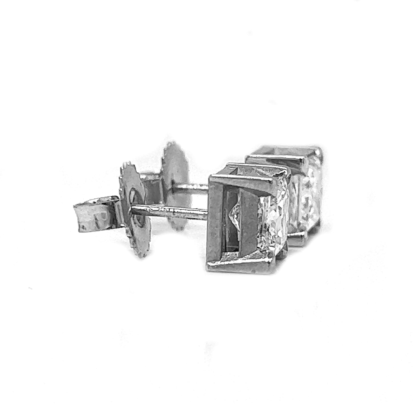 2 ct.tw. Natural Princess Cut Diamond Studs Earring, in White Gold