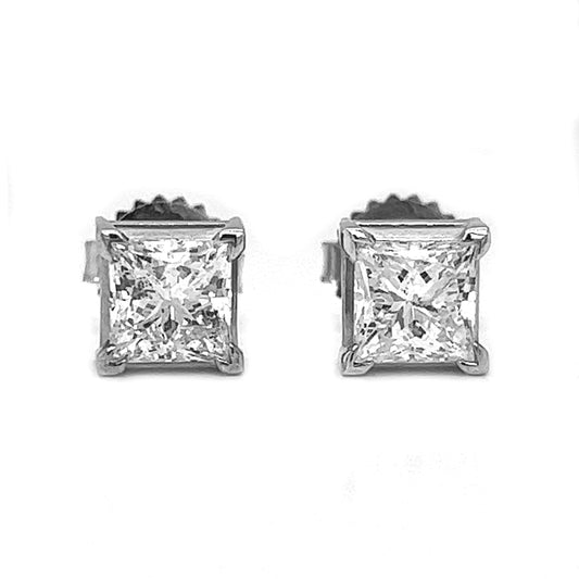 2 ct.tw. Natural Princess Cut Diamond Studs Earring, in White Gold