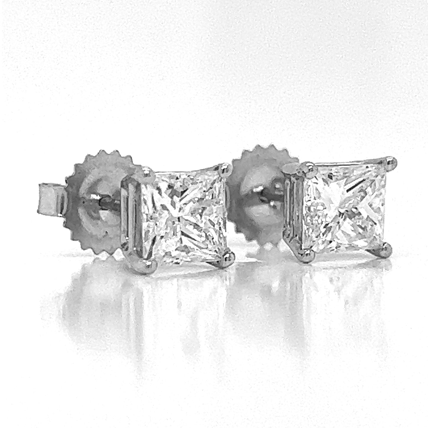 2.06 ct.tw. Natural Princess Cut Diamond Stud Earrings, in White Gold