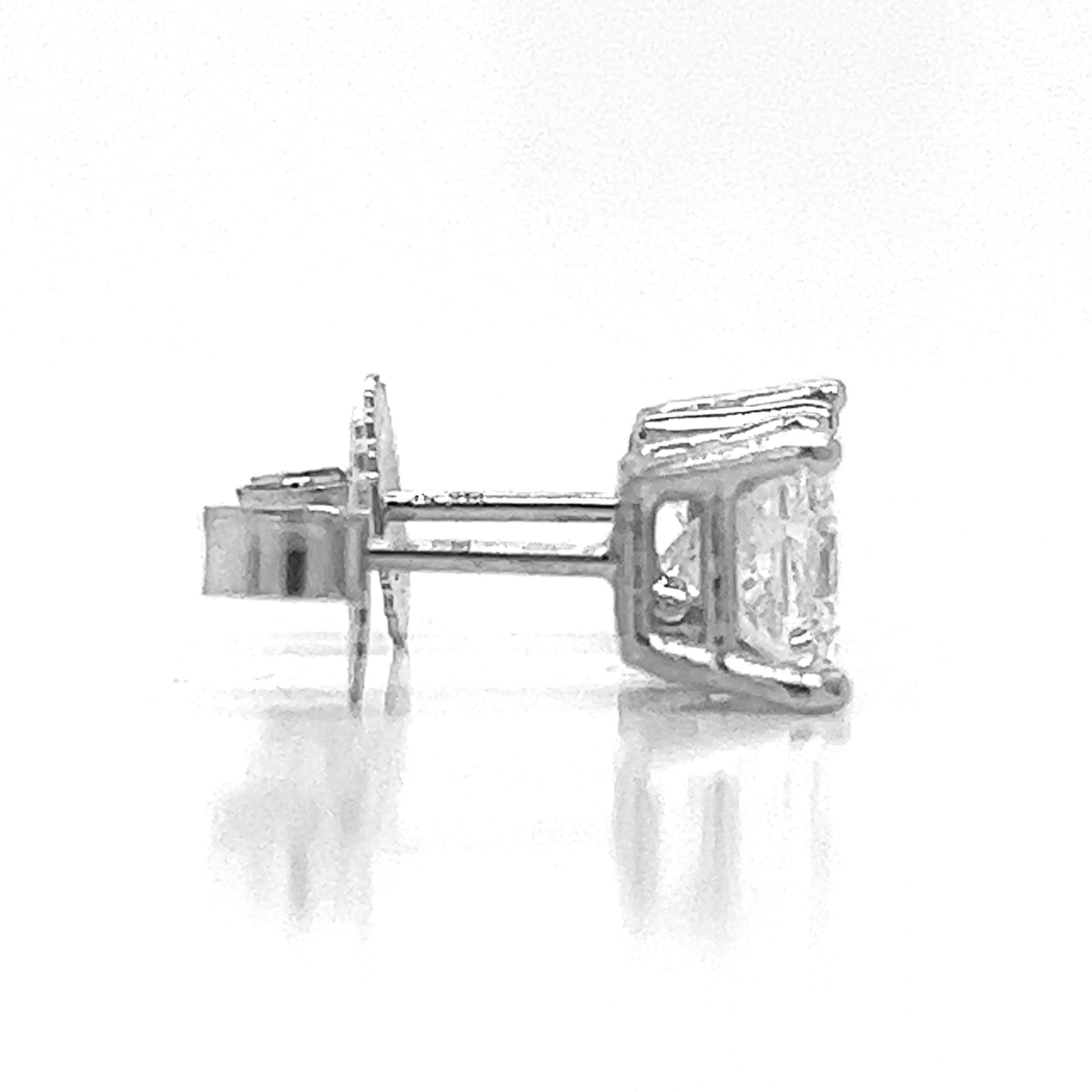 2.06 ct.tw. Natural Princess Cut Diamond Stud Earrings, in White Gold