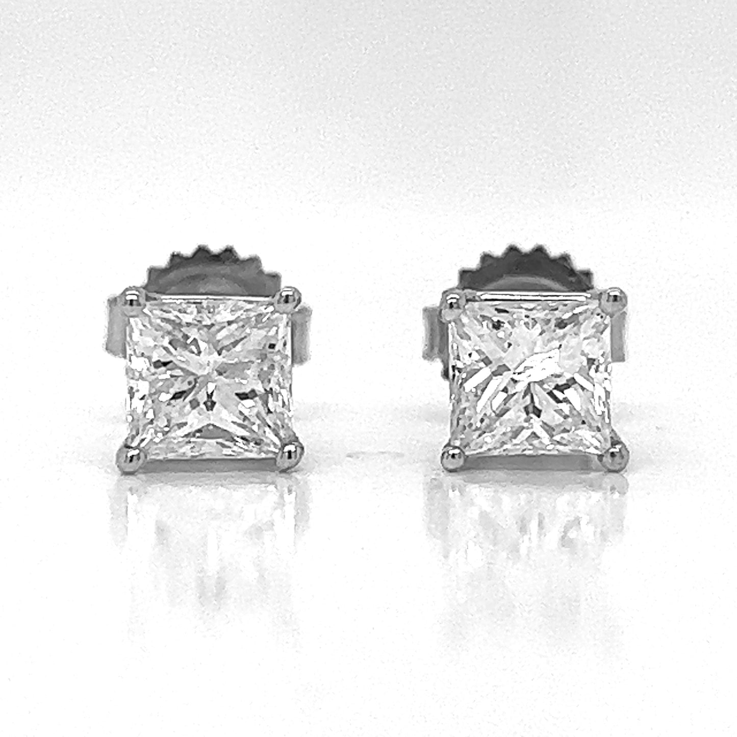 2.06 ct.tw. Natural Princess Cut Diamond Stud Earrings, in White Gold