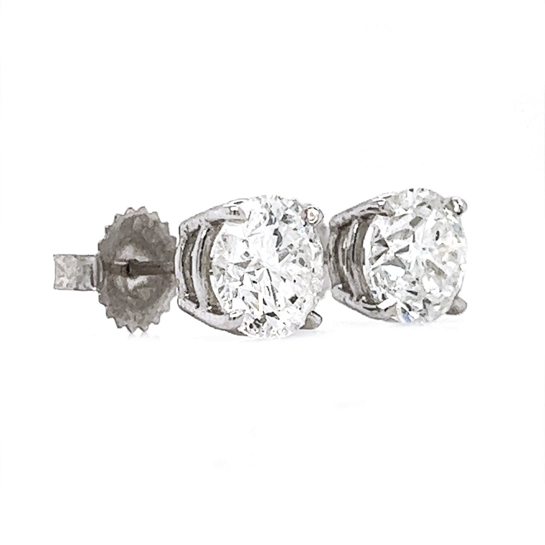 3.19 ct.tw. Natural Diamond Round Stud Earrings, in White Gold