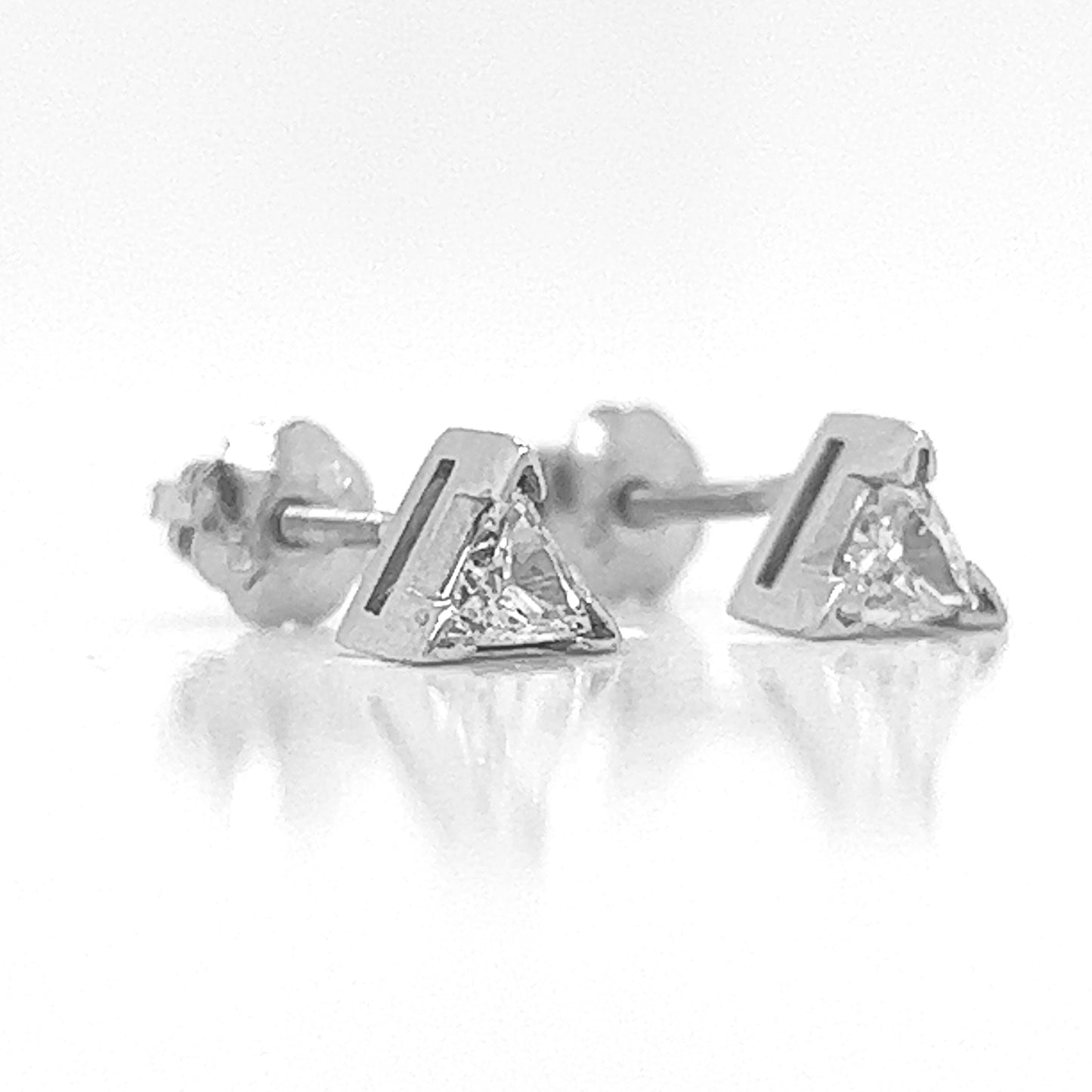 Natural Triangle Diamond Stud Earrings, in White Gold