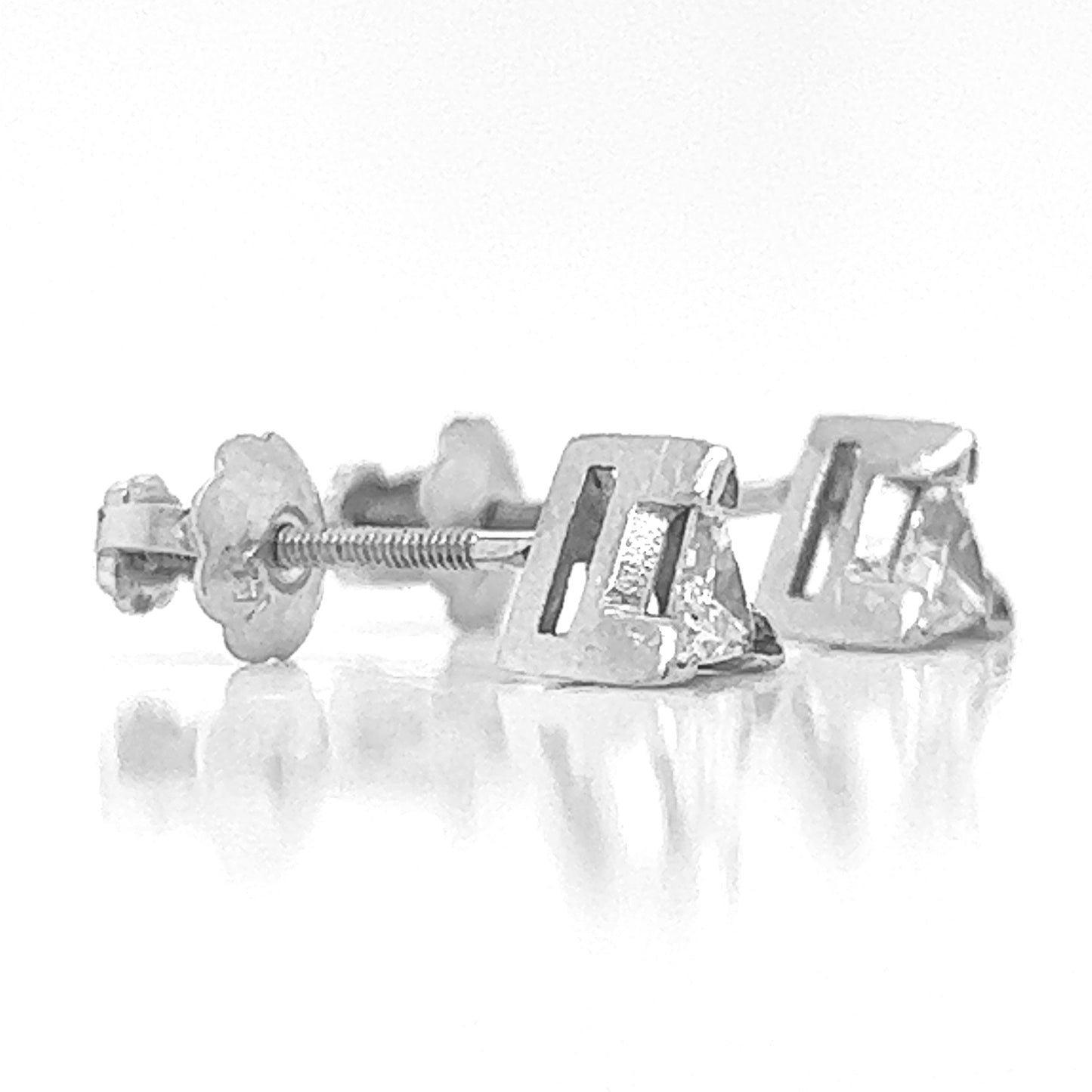 Natural Triangle Diamond Stud Earrings, in White Gold