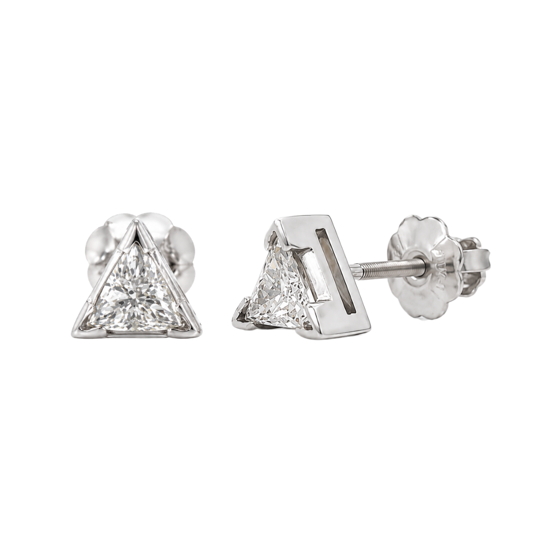 Natural Triangle Diamond Stud Earrings, in White Gold - Pre-owned
