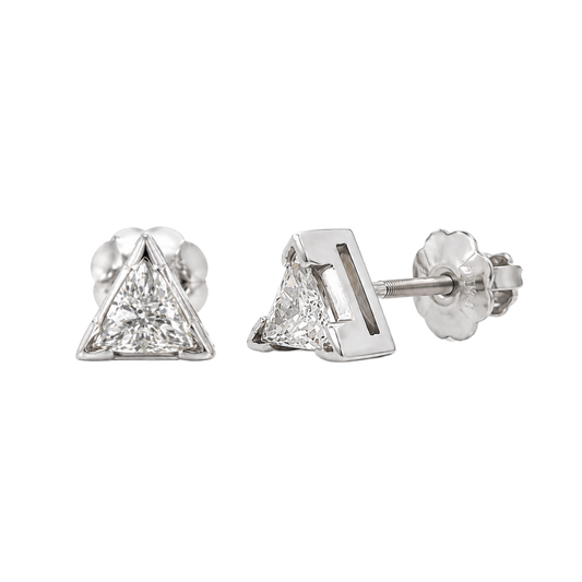 Natural Triangle Diamond Stud Earrings, in White Gold - Pre-owned