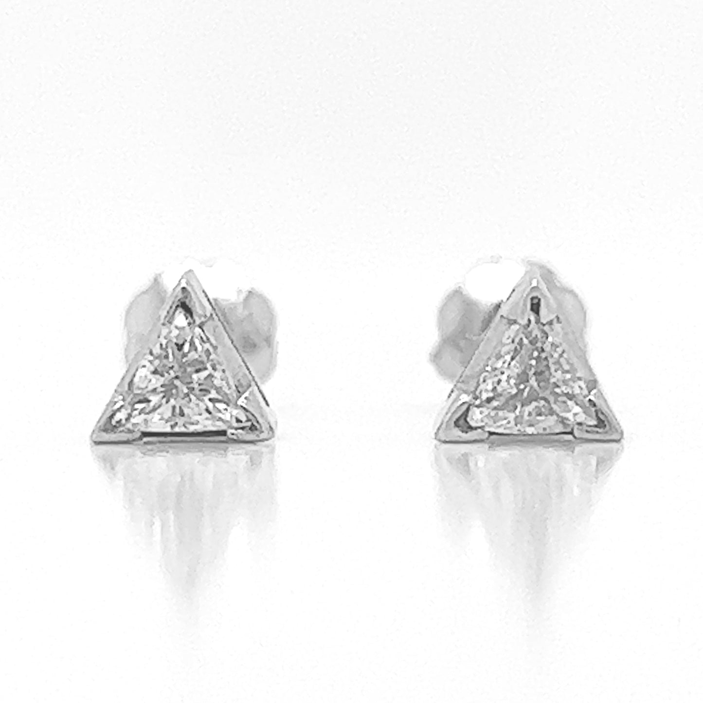 Natural Triangle Diamond Stud Earrings, in White Gold