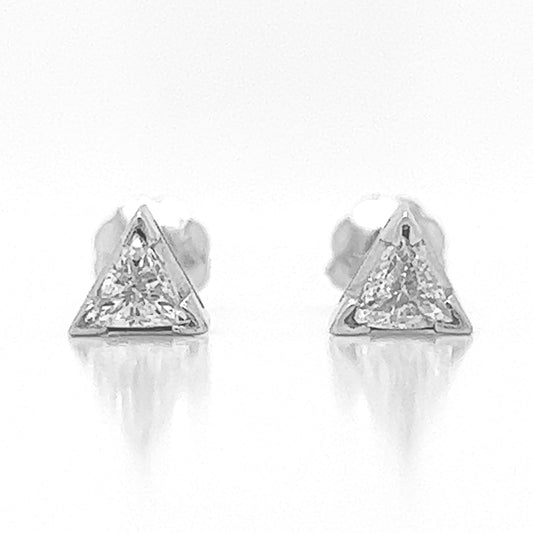 Natural Triangle Diamond Stud Earrings, in White Gold