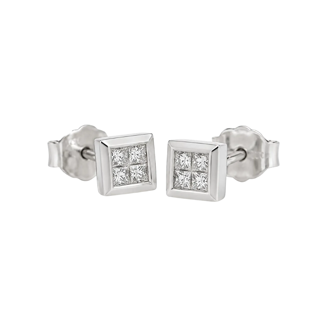 Natural Diamond Earring Studs, in White Gold